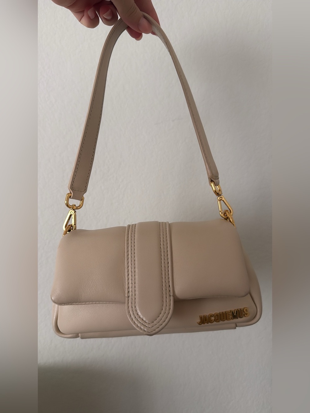 Jacquemus Beige Leather Shoulder Bag with Gold Hardware